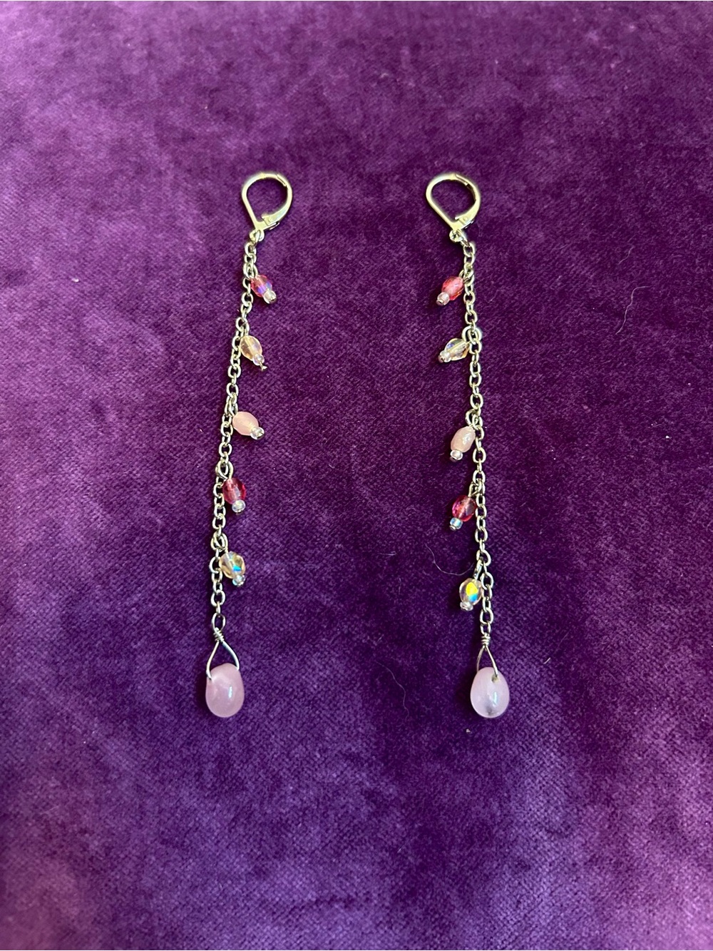 Delicate Pink Beaded Drop Chain Earrings